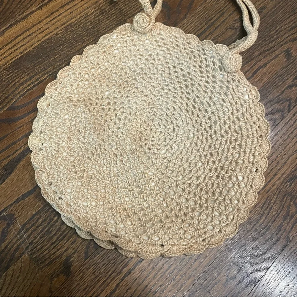 VINTAGE 1970s Crochet Round Floral Motif Tote Shoulder Bag